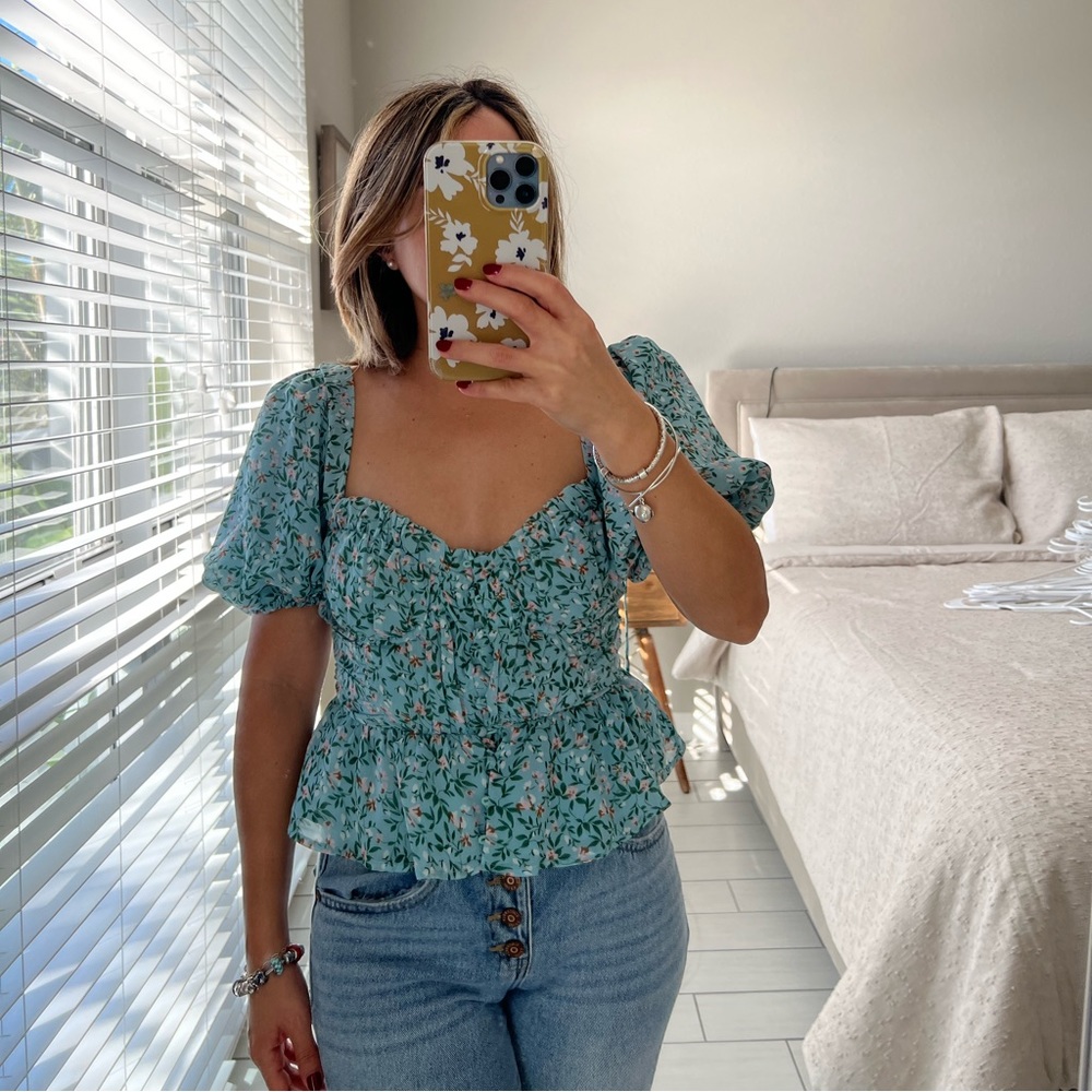 Blue floral blouse